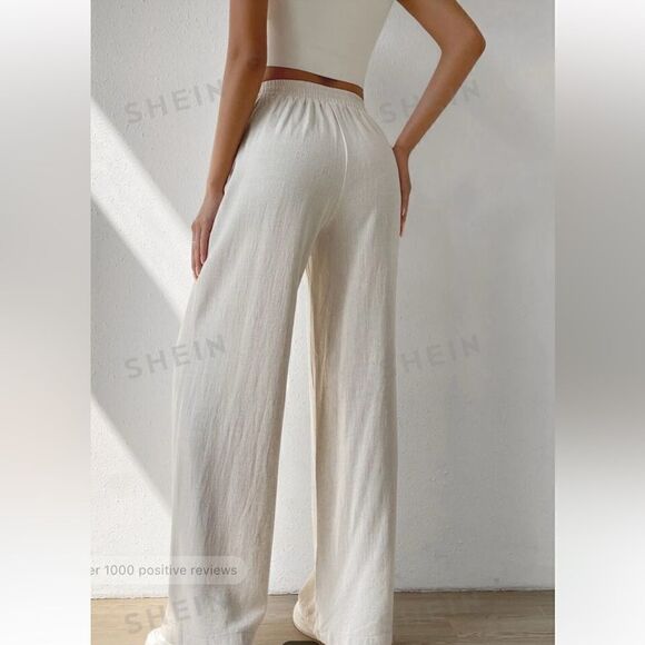 Solid Slant Pocket Linen Wide Leg Pants Apricot size large 8/10 NWOT - Picture 2 of 2